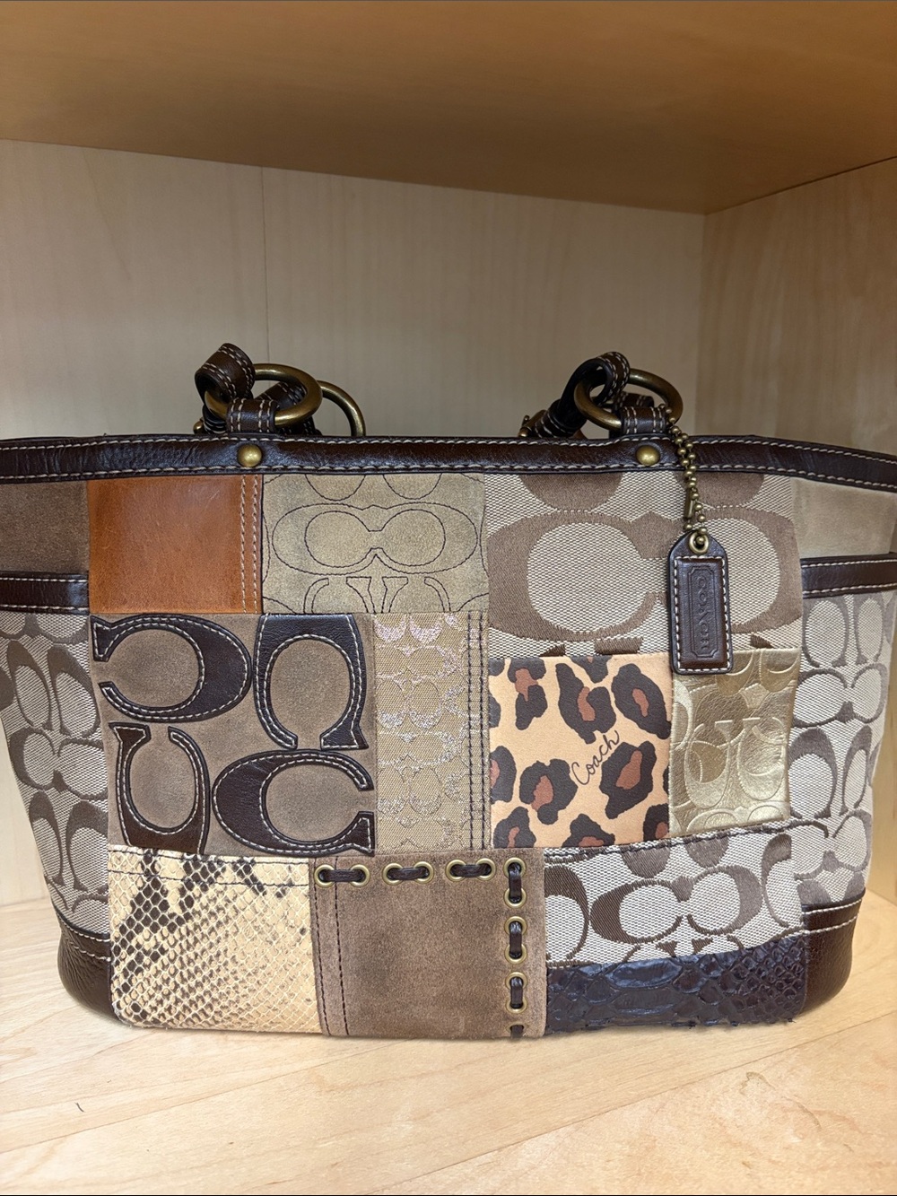 Coach G0773-11495 Holiday Patchwork Gallery Tote Leopard Python NWT 2007 Rare
